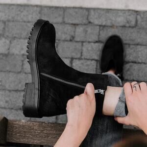 Womens Thursday Boot Company Black Suede Raider Side Zip Ankle Boots-7